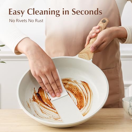 White Ceramic 12.5 Inch Nonstick Frying Pan with Lid - Healthy & Induction Ready