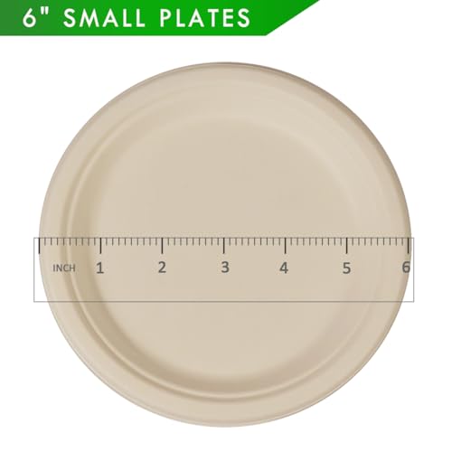 Heavy-Duty Compostable 6-Inch Dessert Plates - Biodegradable Bagasse & Bamboo, 500 Count