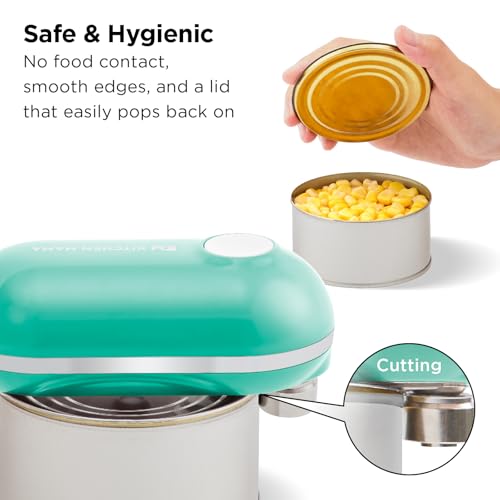 Kitchen Mama Mini Plus Electric Can Opener Teal - Rechargeable, Hands-Free, Safe Edges