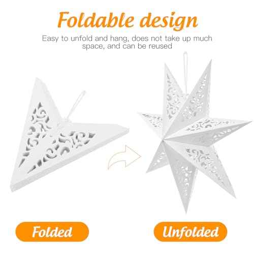 IMIKEYA Christmas Star Paper Lantern: 45cm Star Lamp Shade Paper Lantern Lamp Decorations Hollow out Hanging Lamp Shade for Christmas Wedding New Year Party Decorations (White)