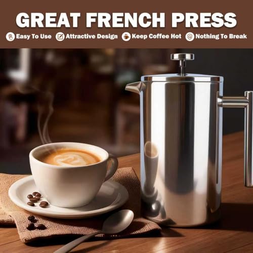Large Capacity Stainless Steel French Press Coffee Maker 61oz 1.8L