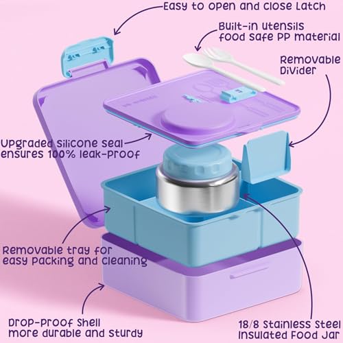 Kids Bento Lunch Box Set with Thermo & Water Bottle - Leakproof & Insulated