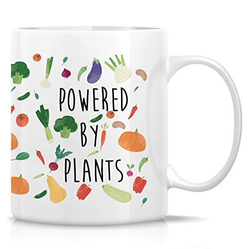 Retreez Funny Powered By Plants Vegan Vegetarian 11 Oz Ceramic Coffee