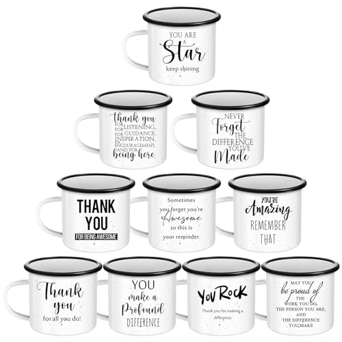 Mifoci 12 oz White Thank You Gift Enamel Coffee Mugs - Set of 10