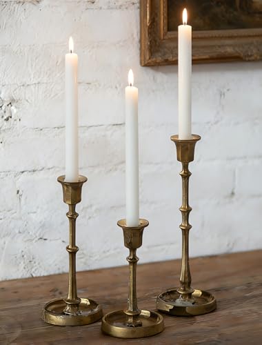 Gold Cast Iron Taper Candle Holders Set of 3 Antique Style Wedding Decor