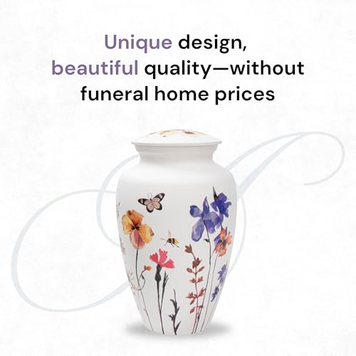 White Wildflower Breeze Large Cremation Urn for Women - Handcrafted Memorial for Ashes