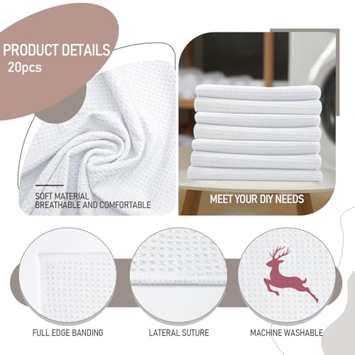 YOUKE OLA 20 Pack Sublimation White Kitchen Towels 16x24 Microfiber Dish Drying