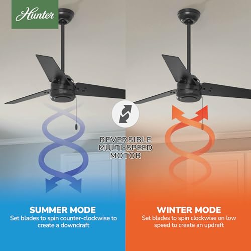 Hunter Cassius 44-inch Matte Black Ceiling Fan with Reversible Blades — Indoor & Outdoor Use