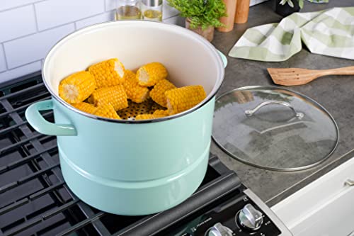 Kenmore 16-Quart Stock Pot with Steamer Insert & Lid - Glacier Blue Stainless Steel