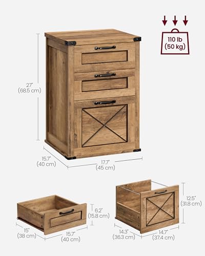 VASAGLE 3-Drawer File Cabinet & Printer Stand, Honey Brown, A4 Letter Size