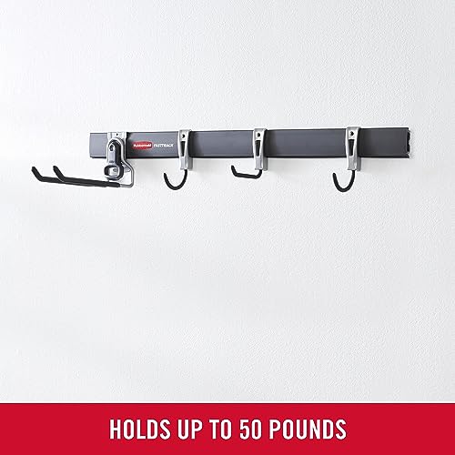 Rubbermaid FastTrack Garage Storage Utility Hooks Kit - 1 Rail & 4 Hooks, Heavy Duty Black
