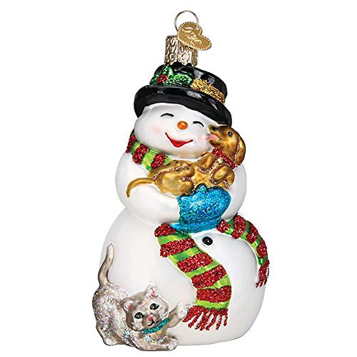 Old World Christmas Snowman With Playful Pets Ornament – Handcrafted Glass Globe