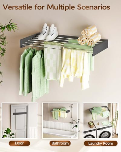 Foldable Wall-Mounted Clothes Drying Rack 40-Inch Black - Space Saver Laundry Dryer