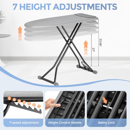 APEXCHASER Gray Foldable Adjustable Ironing Board with Silicone Cover