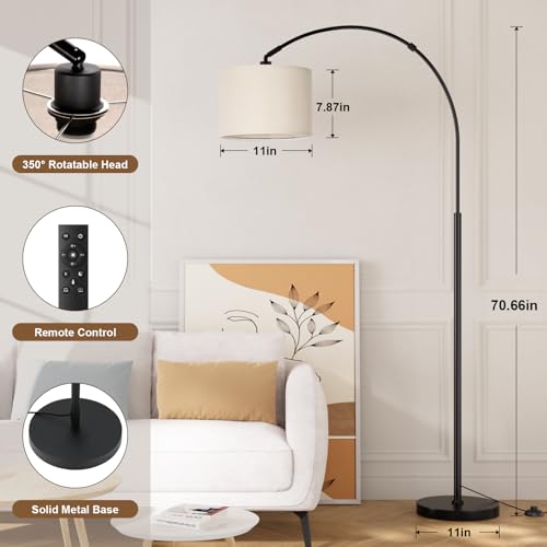 Dimmable 70-Inch Arc Floor Lamp with Remote Control - Deep Beige & Black