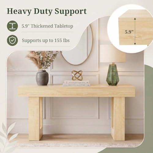 Natural Wood 63-Inch Farmhouse Console Table for Narrow Entryway & Living Room - Easy Assembly