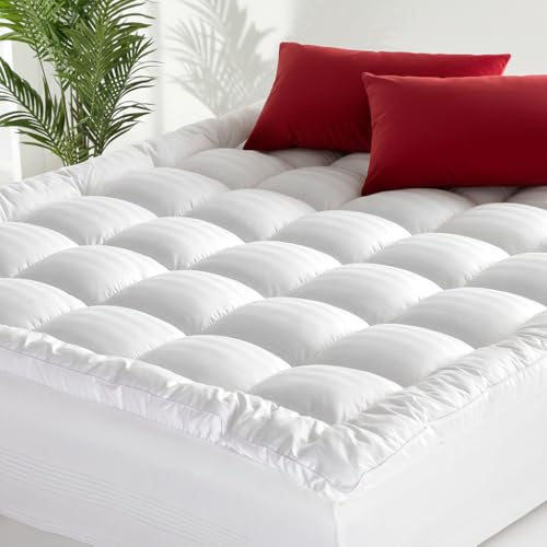 White King Size Breathable Cotton Mattress Topper with Deep Elastic Pocket & Plush Filling
