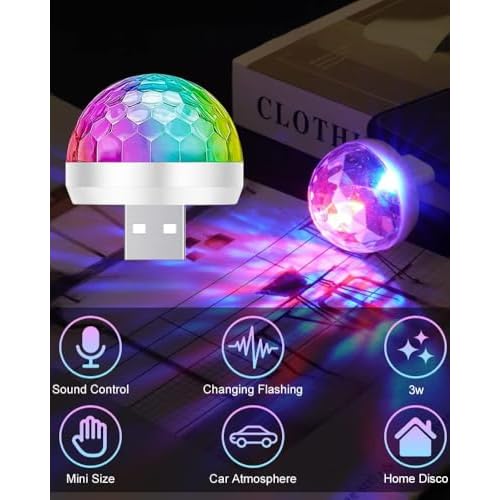 Mini Disco Lights, Sound Activated Disco Ball Party Lights, Applicable to USB Interface and Phones - RGB Light Effect Units for Home Disco, Kids Birthday, Christmas Party etc.
