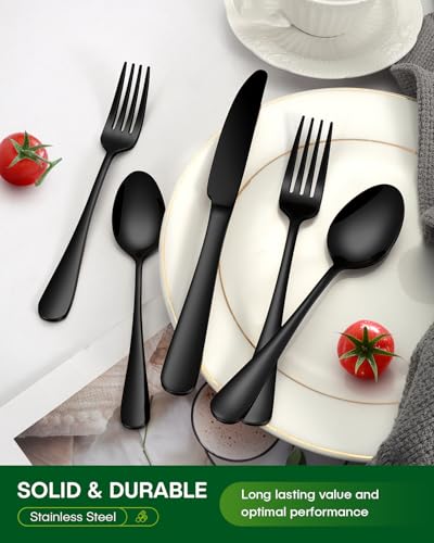 PHILIPALA 20 Piece Black Silverware Set, Stainless Steel Flatware Set for 4 Food Grade Cutlery Utensil Set Include Knife Fork Spoon Mirror Polished Dishwasher Safe