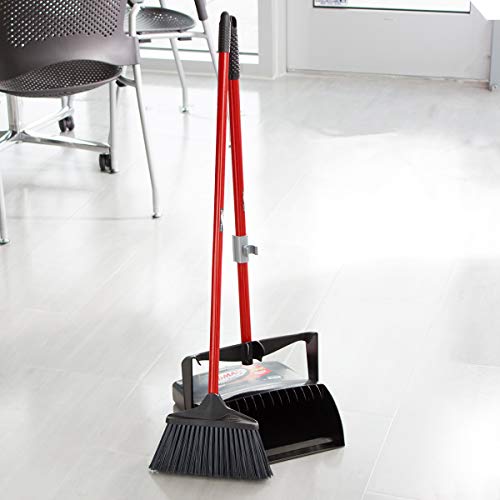 Lobby Dustpan and Broom Set - 41 Inch Length, Black & Red, Pack of 2