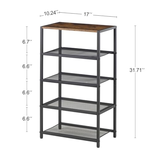 5-Tier Narrow Shoe Rack with Wood Top - 17 x 10.24 x 31.71 Inches, Black Metal Storage Organizer