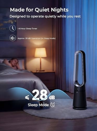 ULTTY Black Bladeless Tower Fan with Remote, 20 Speeds, 3 Modes, 8H Timer, 38" Quiet Oscillating Floor Fan