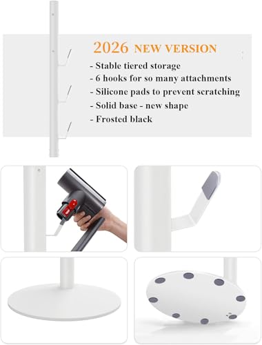XIGOO Freestanding Vacuum Storage Stand with 6 Hooks, White - Compatible with V11 & V10 Models