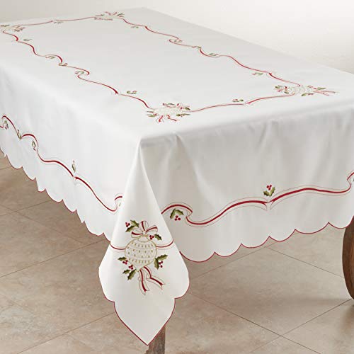 Saro Lifestyle 8532.I6584B Ivory Christmas Embroidered Tablecloth 65x84 inches