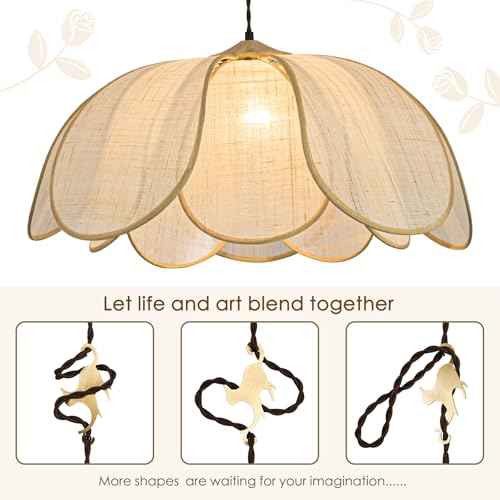 25.6 in Hand Woven Rattan Boho Chandelier with Brass Cat Hook for Living Room & Dining