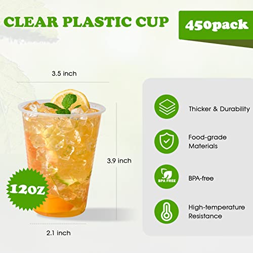 450 Pack 12 oz Clear Plastic Cups - Disposable, Crack-Resistant, BAP Free