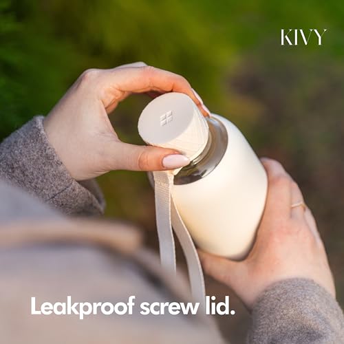 Cream White Glass Water Bottle with Silicone Sleeve 32 oz & Measurement