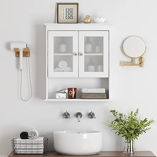 Spirich White Bathroom Wall Cabinet with Glass Doors - Space-Saving Medicine Storage