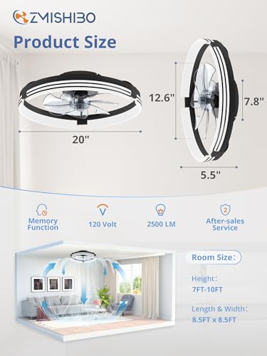 Black 20-Inch Low Profile Ceiling Fan with Lights & Remote Control