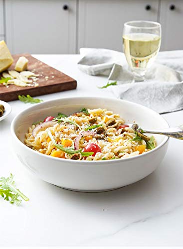 Large 8.5 Inch Pasta Bowls Set of 4 - White, 45 oz Microwave Safe Serving Plates