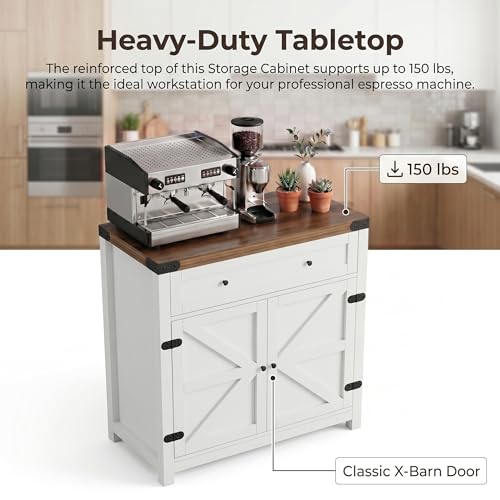 YESHOMY Farmhouse Kitchen Storage Cabinet with Adjustable Dividers - White & Brown, 1 Piece