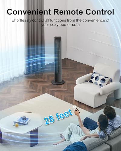 Uthfy 30-Inch Black Oscillating Tower Fan with Remote - Quiet Bladeless Floor Fan for Bedroom & Home