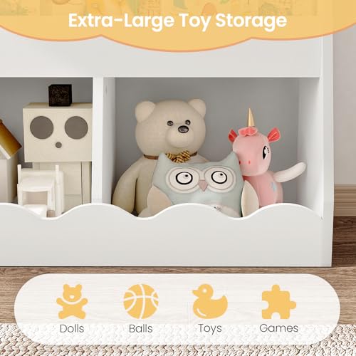 Kids Cloud Bookcase & Toy Storage - White Kids Room Organizer with 2 Toy Bins