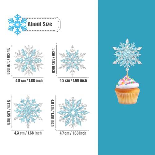 24PCS Glitter Snowflake Cupcake Toppers for Christmas & Winter Parties
