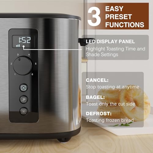 Stainless Steel 4-Slice Toaster with Wide Slots, 6 Browning Levels & Countdown Timer – Anfilank
