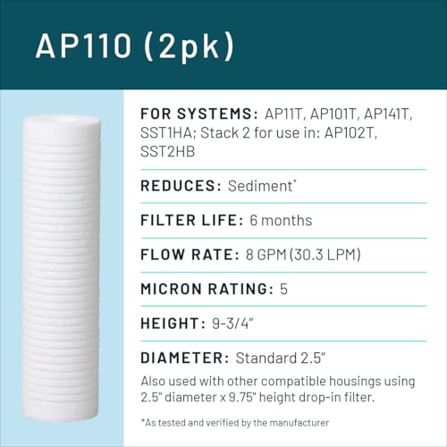 3M Aqua-Pure AP100 Series Whole House Water Filter Cartridge AP110 2-Pack 5 Micron Sediment