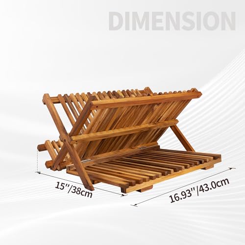 Utoplike 3-Tier Collapsible Teak Dish Drying Rack Large Capacity - Standard