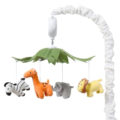 Musical Baby Crib Mobile with Safari Animals & 12 Lullabies - White Nursery Decor