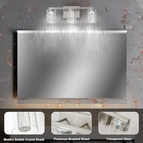 SineRise 3-Light Vanity Light Brushed Nickel with 3 Color Modes, Dimmable LED Bathroom Fixture