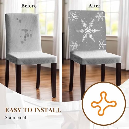 AMZRicher Grey Snowflake Christmas Chair Back Covers 6 Pack for Dining Chairs