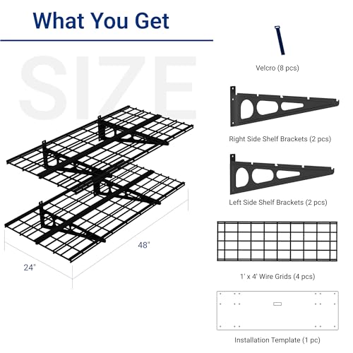 FLEXIMOUNTS 2-Pack 2x4ft Wall Shelves Garage Storage Rack – Heavy Duty Floating Shelves, Black, Classic Series