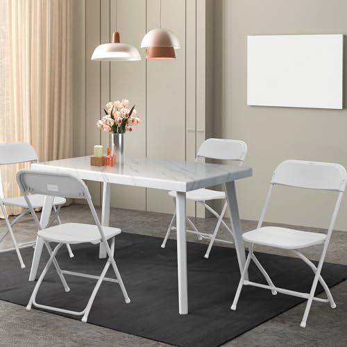 6 Pack White Plastic Folding Chairs - Indoor Outdoor Stackable Commercial Seating
