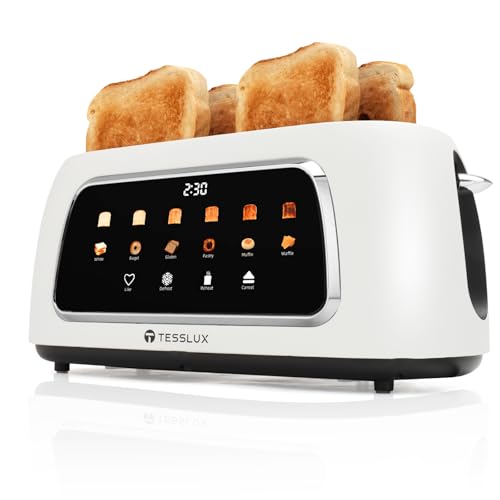Tesslux 4-Slice Touchscreen Toaster - Wide Slot, 1300W, White - Variation