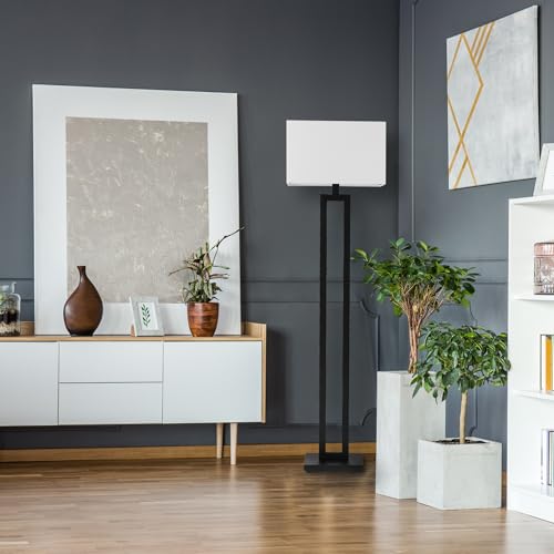 Globe Electric 58-Inch Matte Black Floor Lamp with White Linen Shade - D'Alessio Variant