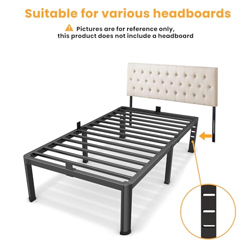 Twin Metal Bed Frame 14 Inch with Rounded Corners & Mattress Stopper - Heavy Duty Steel