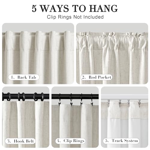 Joywell Blackout Linen Curtains 52 x 96 Inches - Natural Beige, Pack of 2